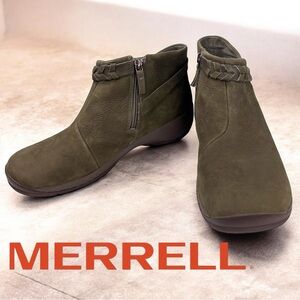 Merrell - Leather Slip-On Ankle Boots - Encore Braided - Olive Green - Size 10 M